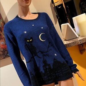 Jawbreaker M Blue Cat and Moon Sweater graveyard nwot